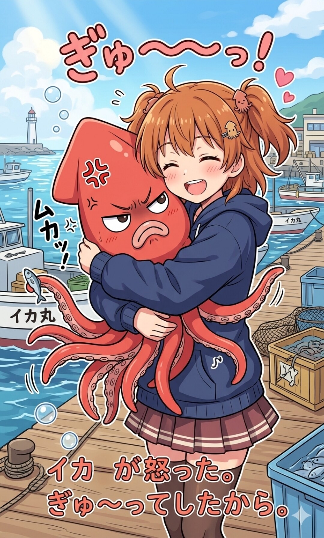 【悲しいダジャレ】イカが怒った。ぎゅ～ってしたから。