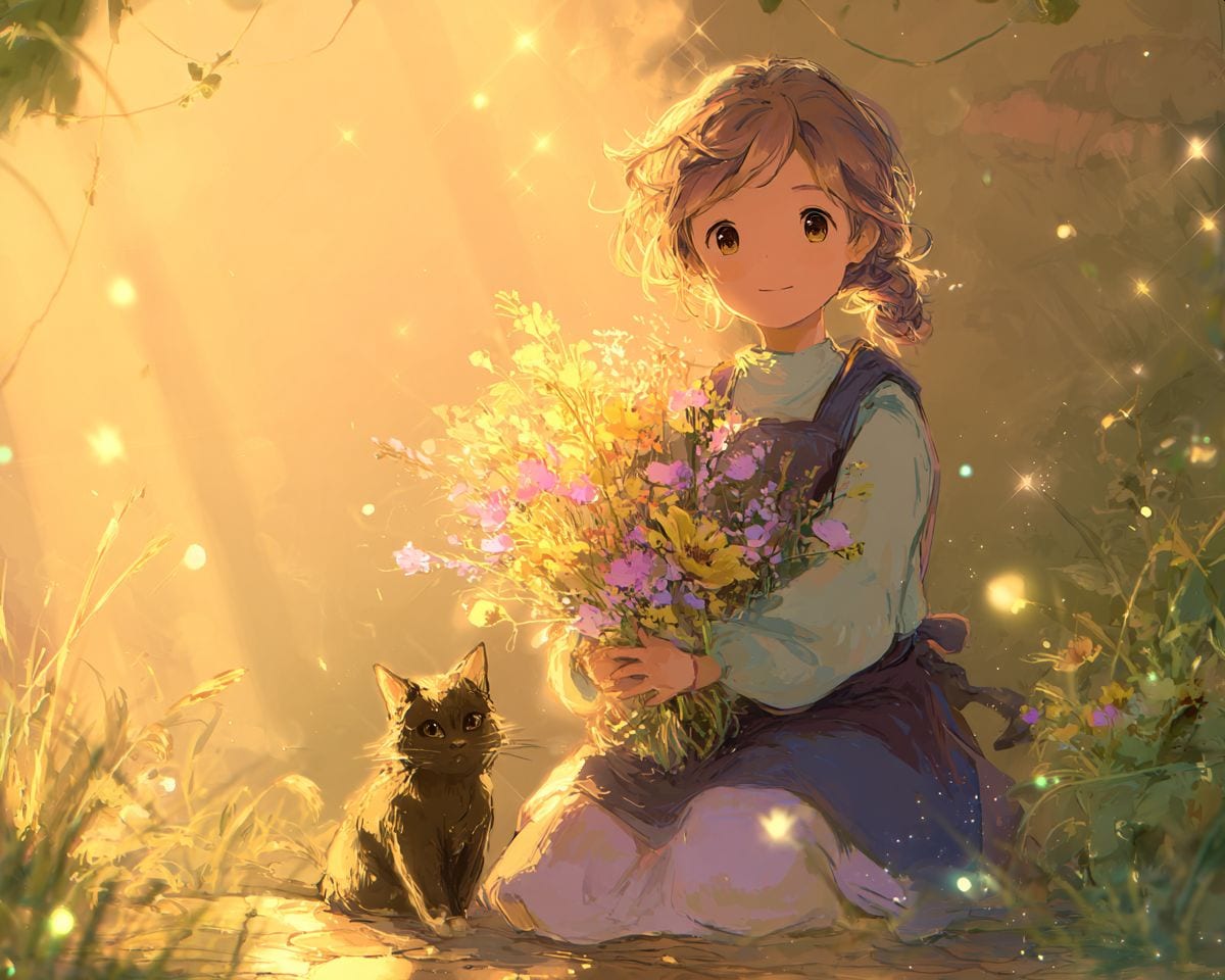猫と花と女の子 | の人気AIイラスト・グラビア