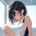 黒髪ショート競泳水着 2枚目