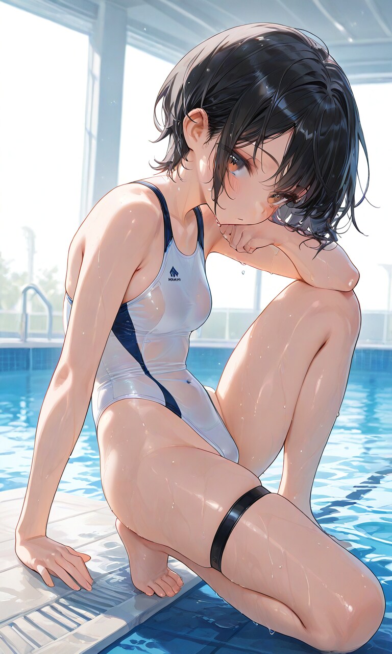 黒髪ショート競泳水着