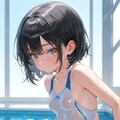 黒髪ショート競泳水着 3枚目
