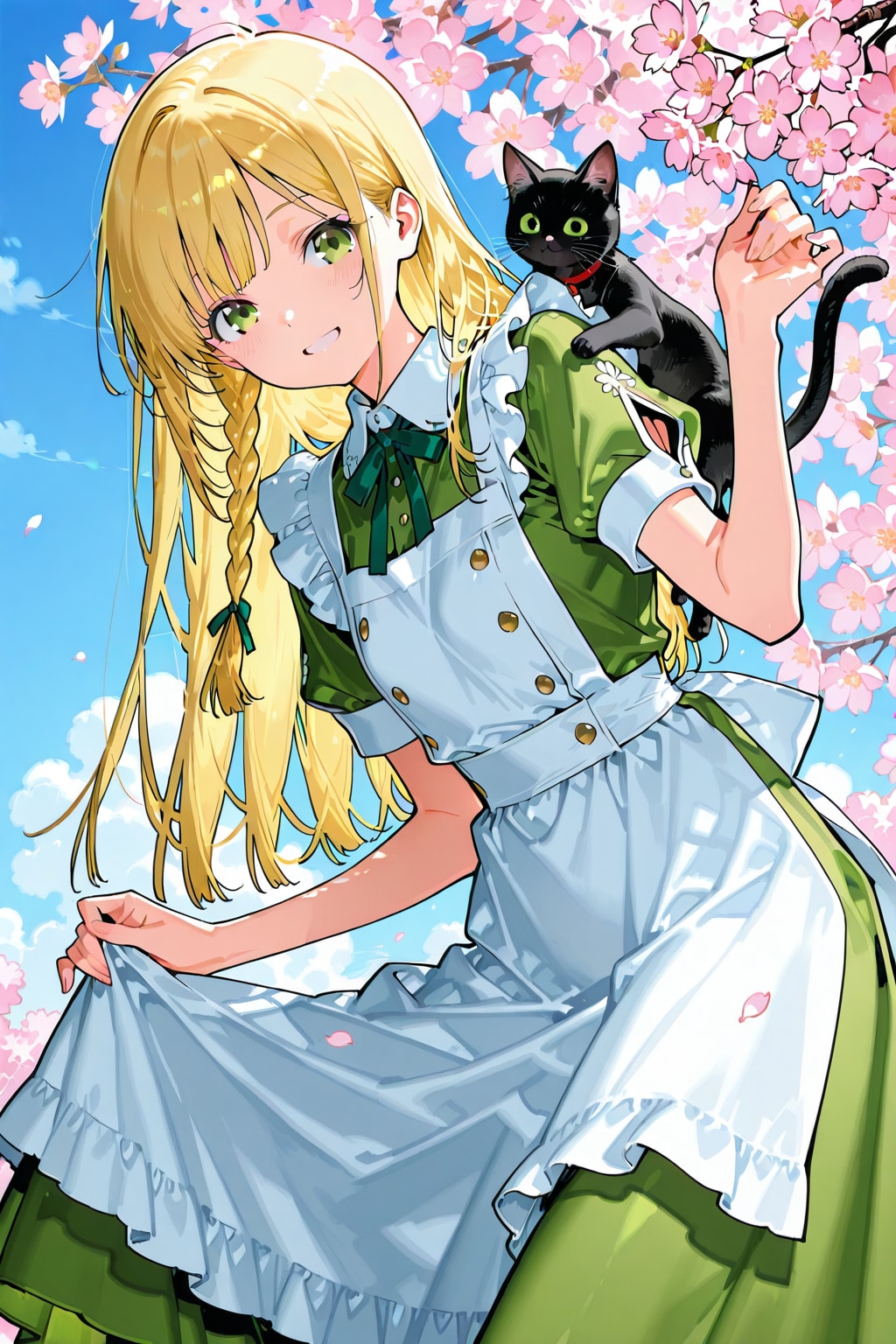 猫と戯れる桜風 | の人気AIイラスト・グラビア