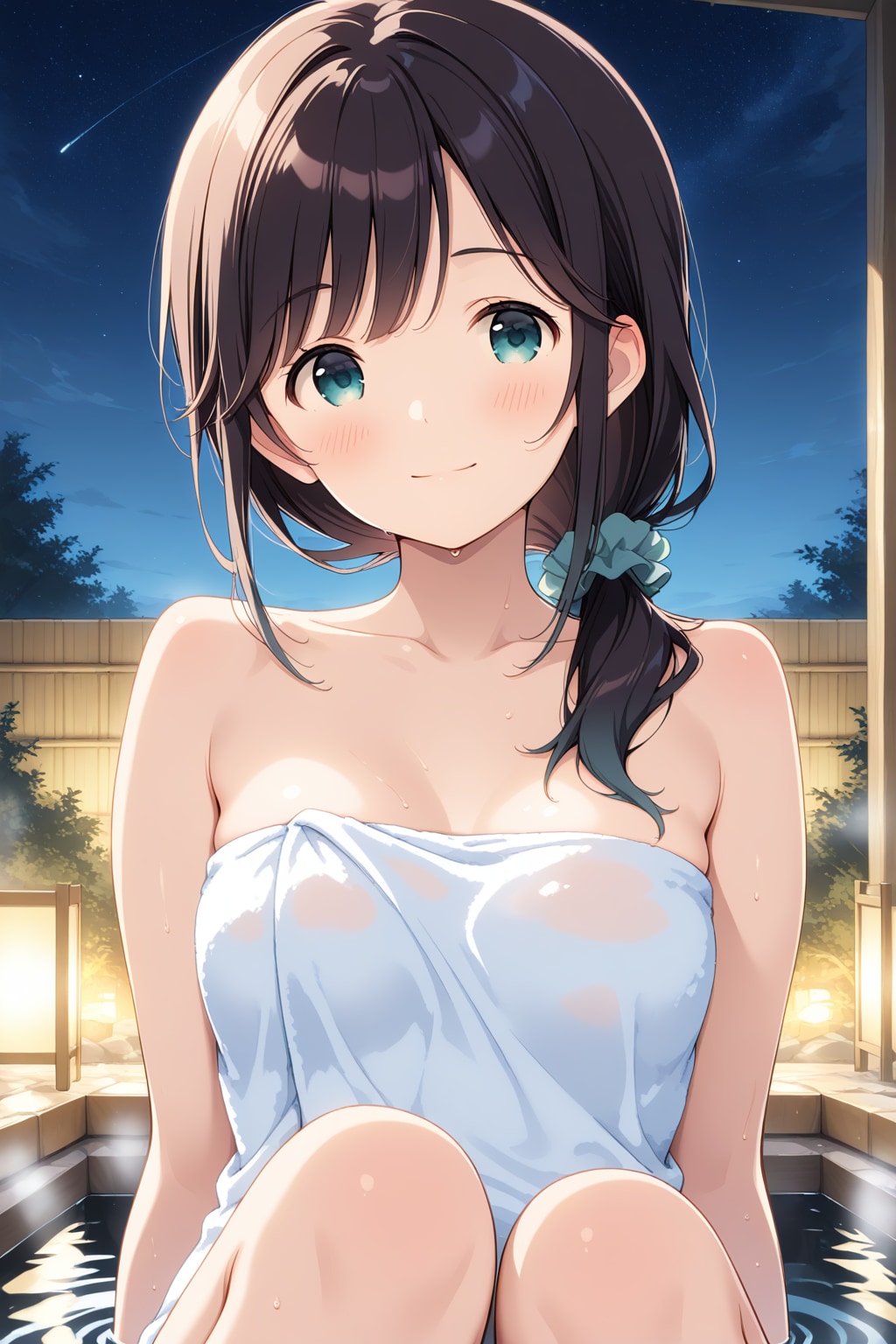 温泉でタオル一枚のまなか