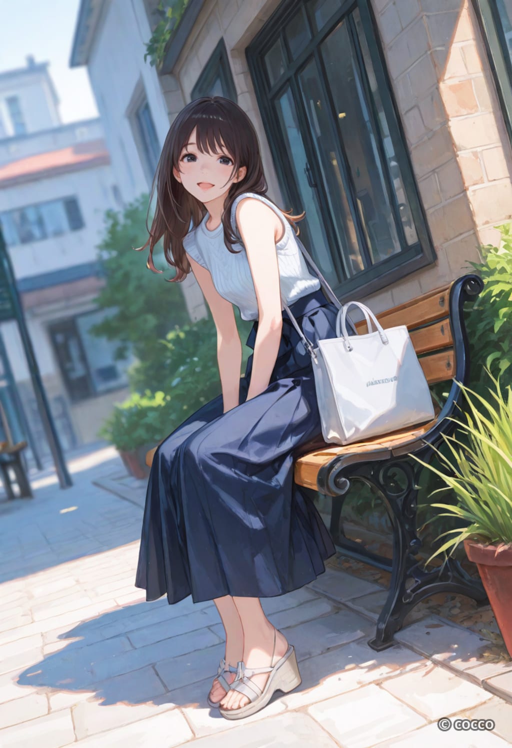 午後の待ち合わせベンチ
