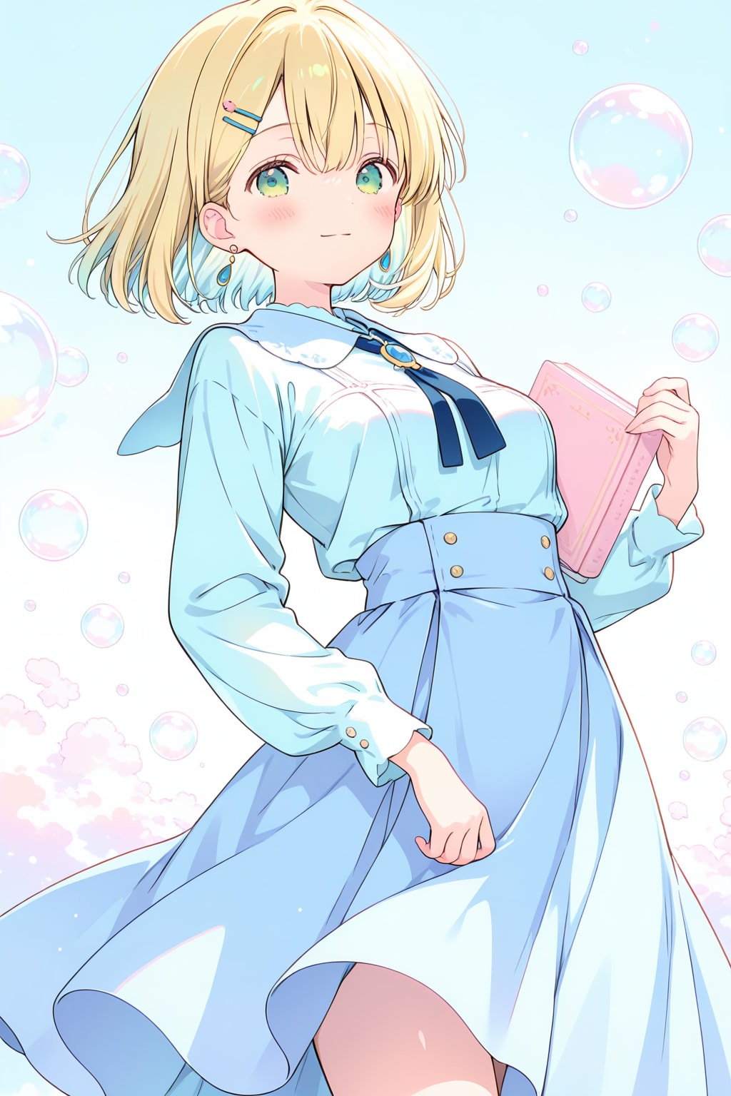 青色清楚系服のボブカット千鶴ちゃん