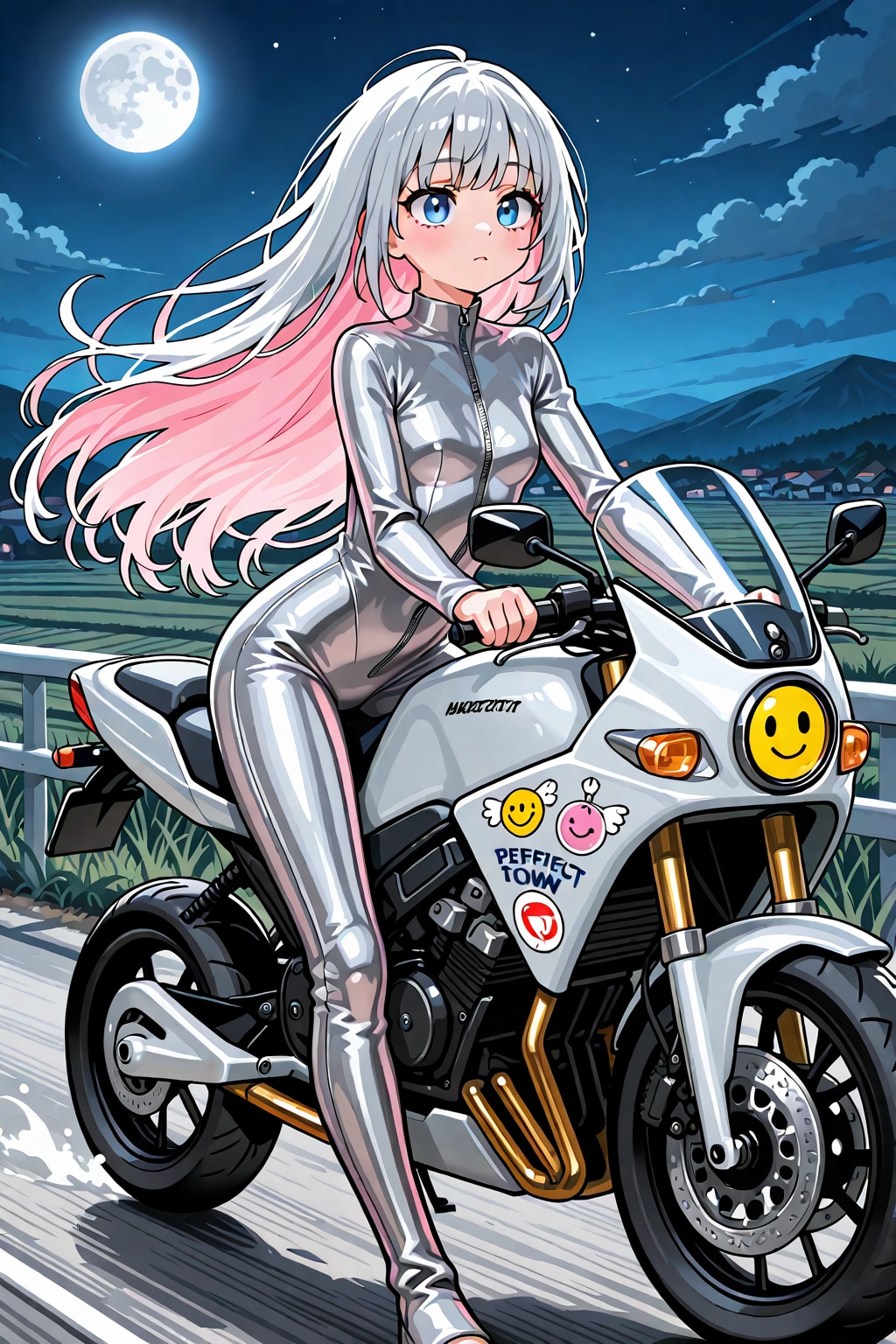 銀色?のライダースーツでバイクを跳ばす鈴木蘭さん