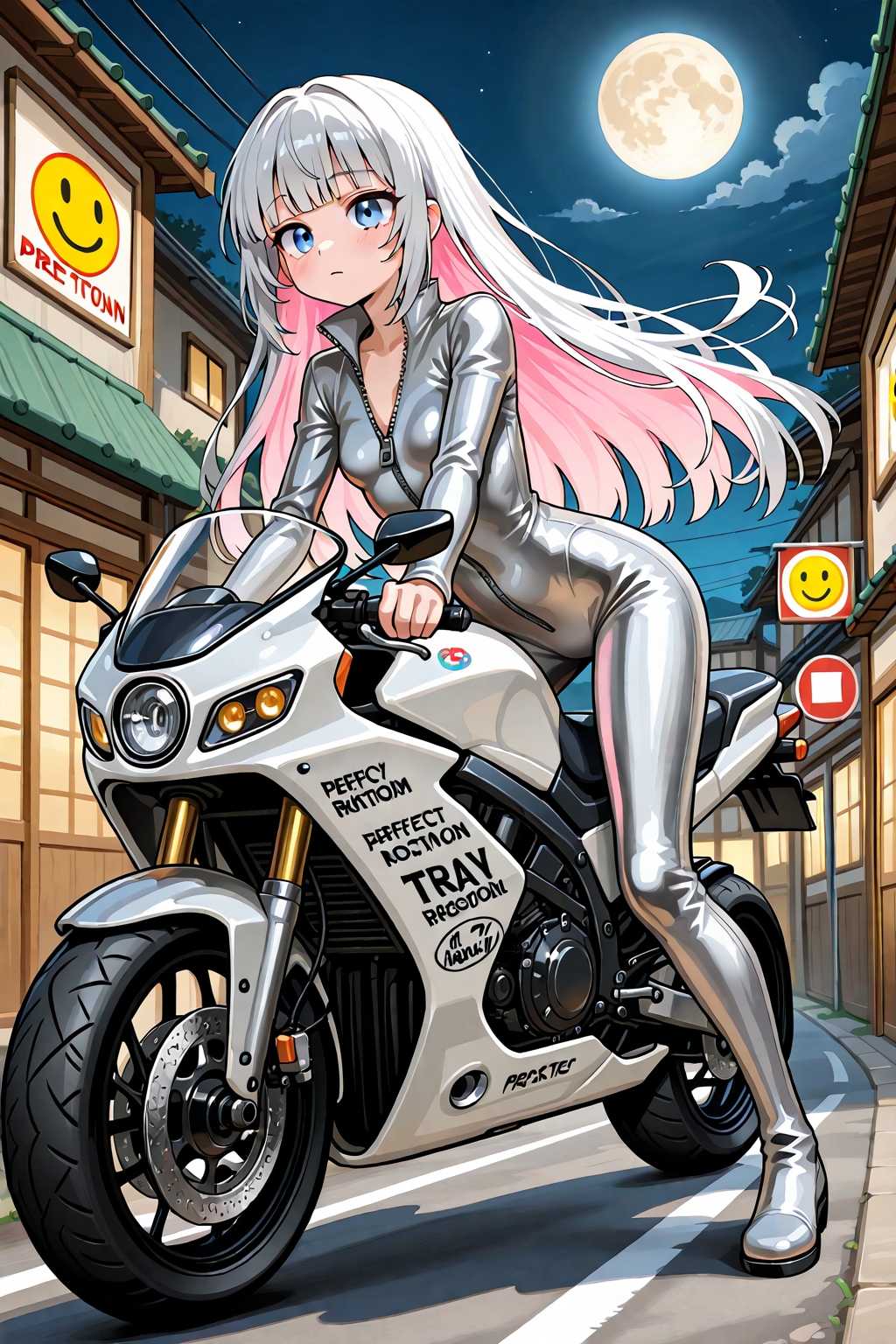 銀色?のライダースーツでバイクを跳ばす鈴木蘭さん