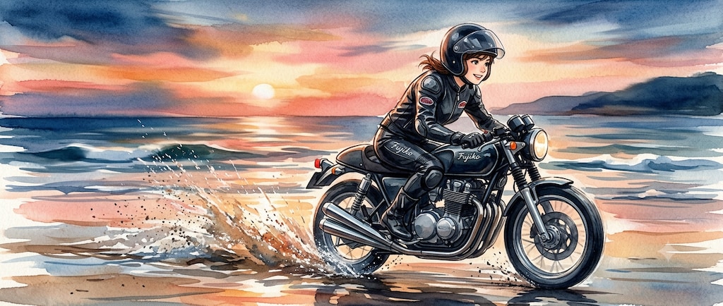 【#バイクと女の子】自分を峰さんと思い込んでいるお姉さん２（水彩画風）