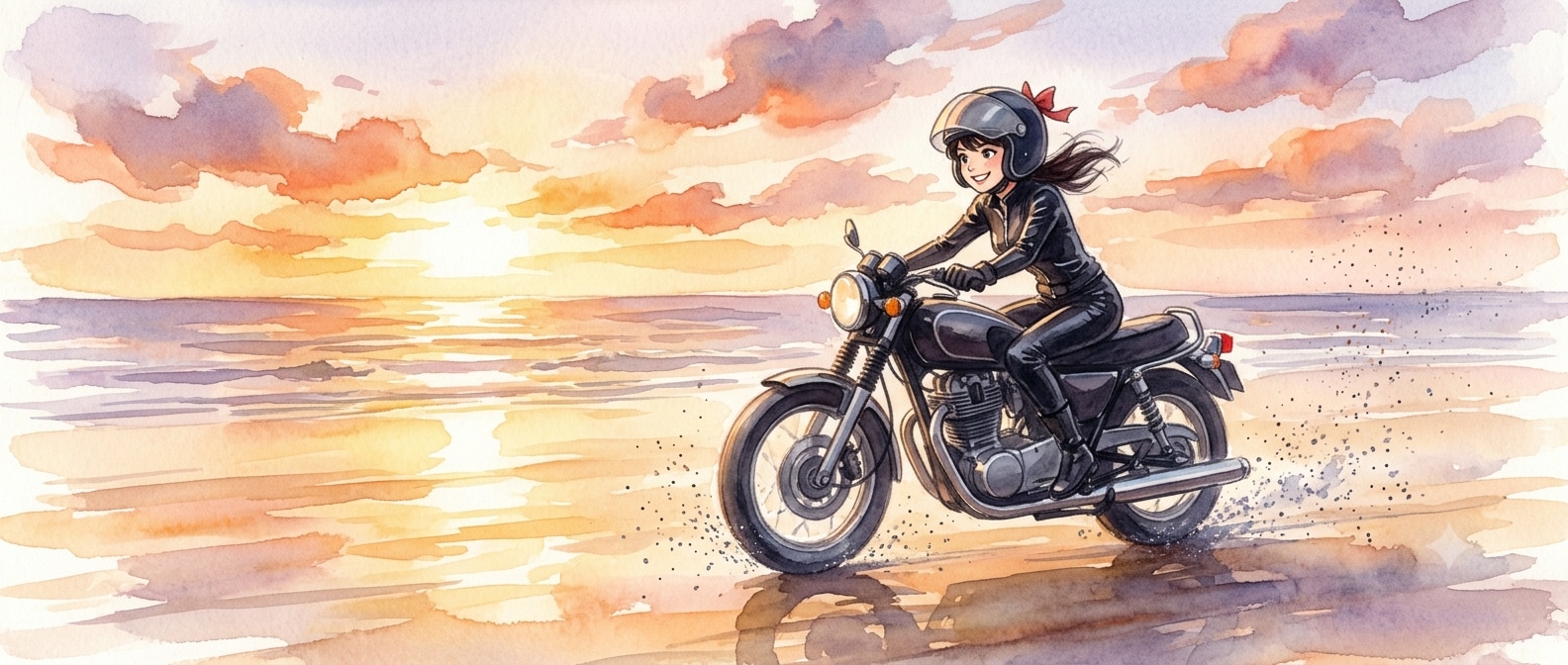 【#バイクと女の子】自分を峰不◯子と思い込んでいるお姉さん２（水彩画風）