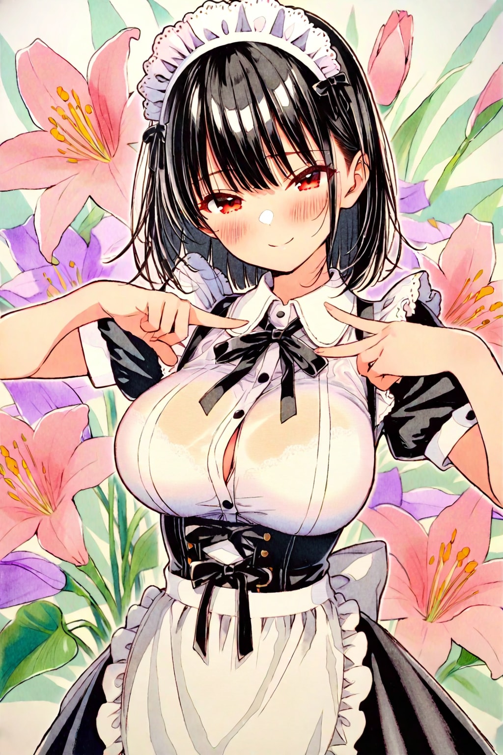 百合と黒髪メイド