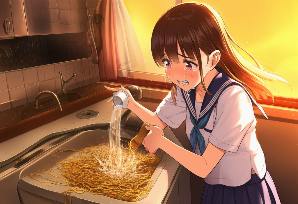 カップ焼きそばの湯切り失敗・・・