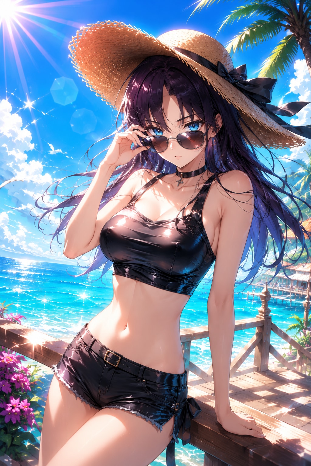 夏のビーチで