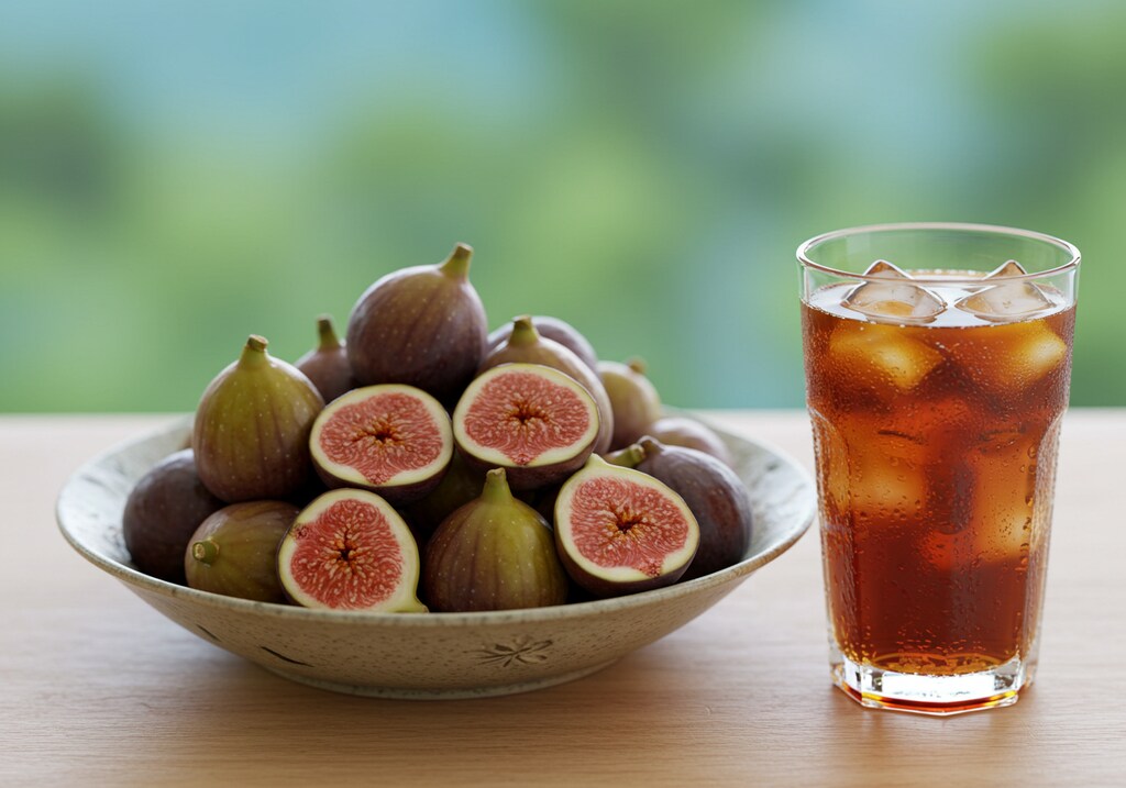 デザートの無花果と飲み物のセット
