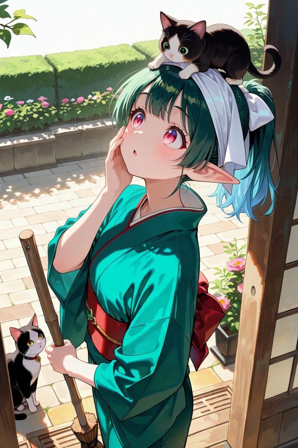 🪴 " BONSAI " の着物エルフ少女と猫ちゃん 🐈