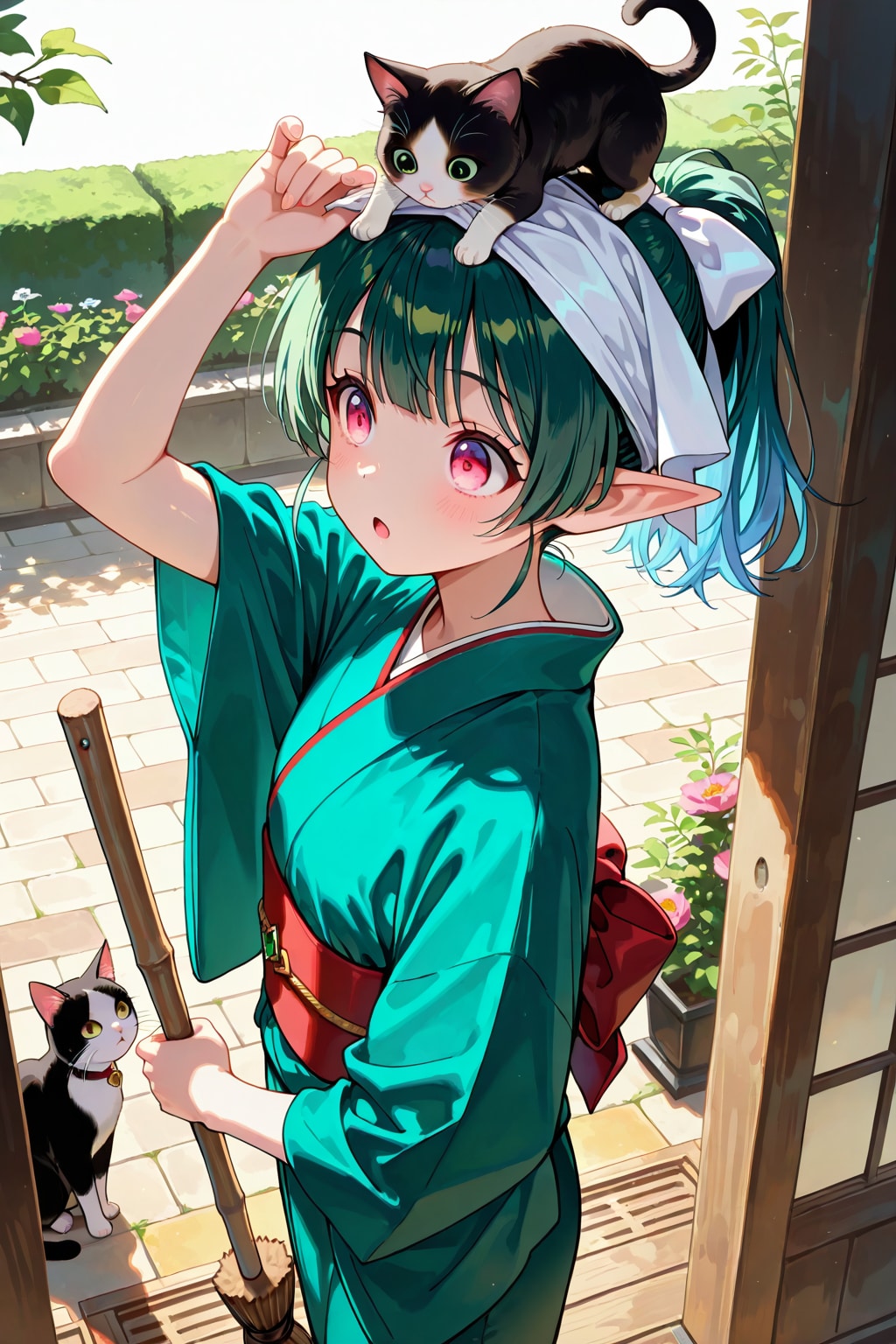 🪴 " BONSAI " の着物エルフ少女と猫ちゃん 🐈
