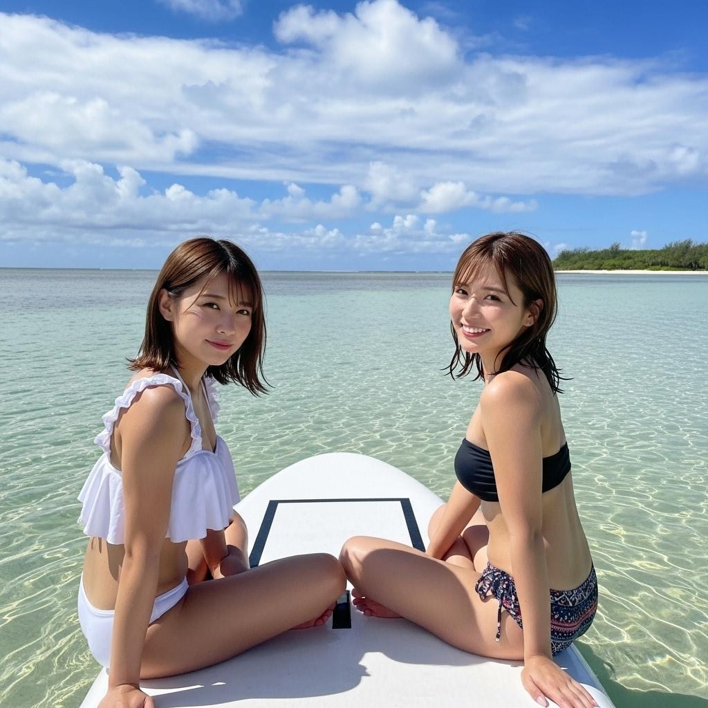 リゾートビーチでボートに乗って