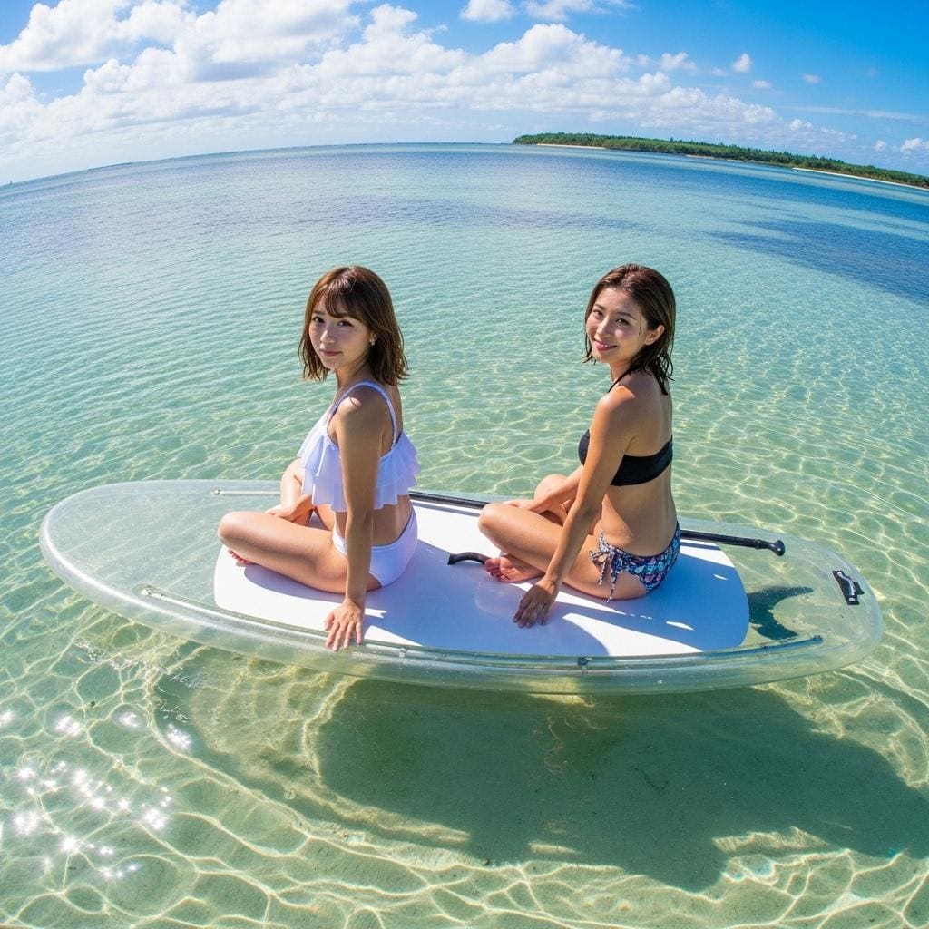 リゾートビーチでボートに乗って