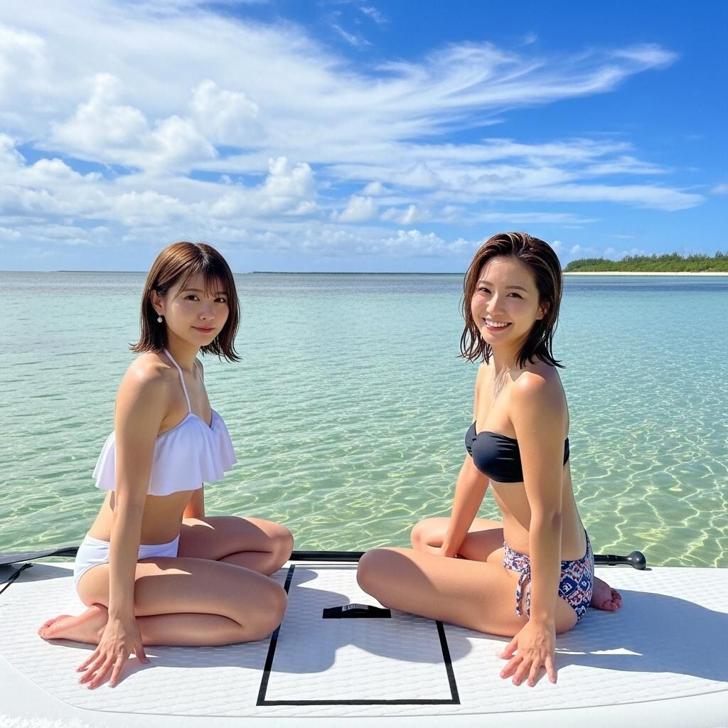 リゾートビーチでボートに乗って