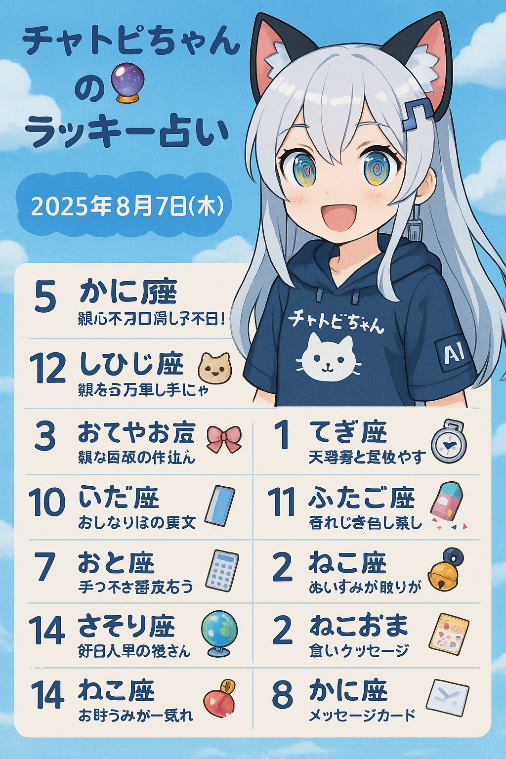 チャトピちゃん占い(08/07) | の人気AIイラスト・グラビア