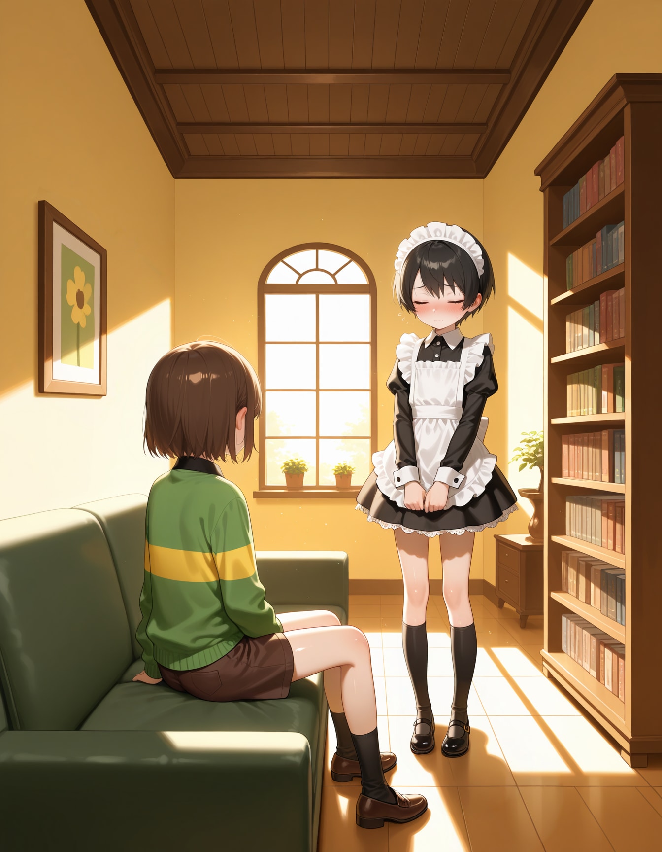 フリスクにメイド服を着せて眺めるキャラちゃん | の人気AIイラスト・グラビア