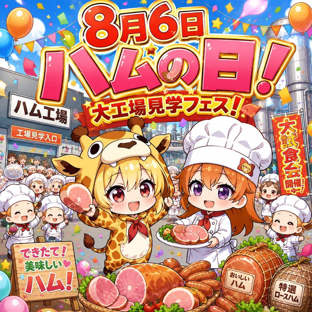 ハムサンドイッチとキリン着ぐるみちび子ちゃん