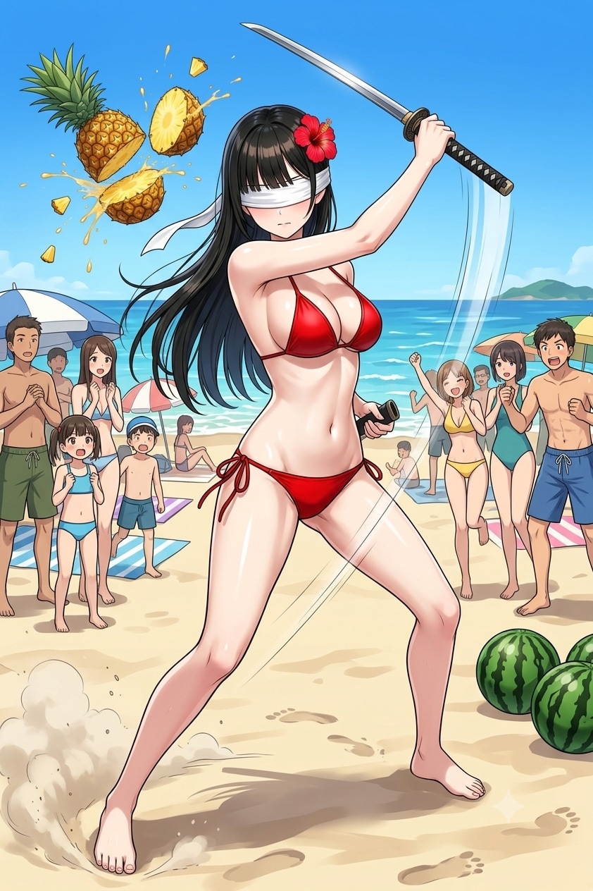 パインを居合斬りするサキちゃん