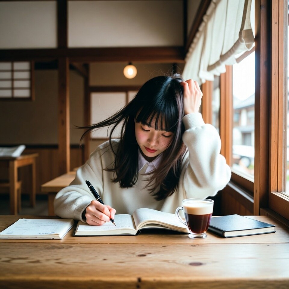 古民家の窓辺で、