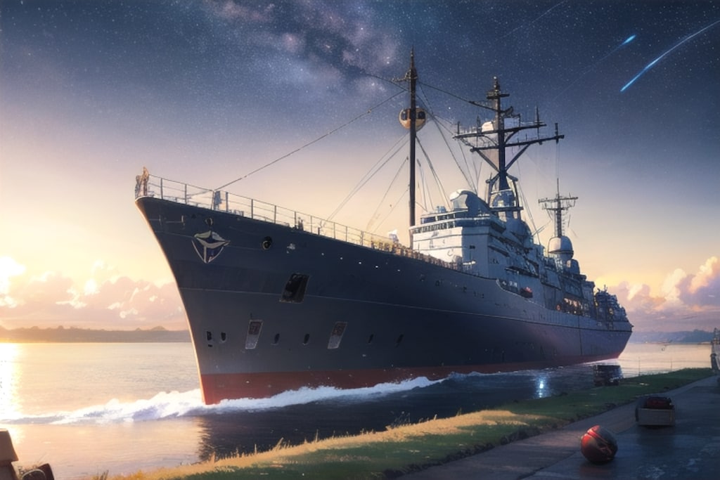 軍艦と星空