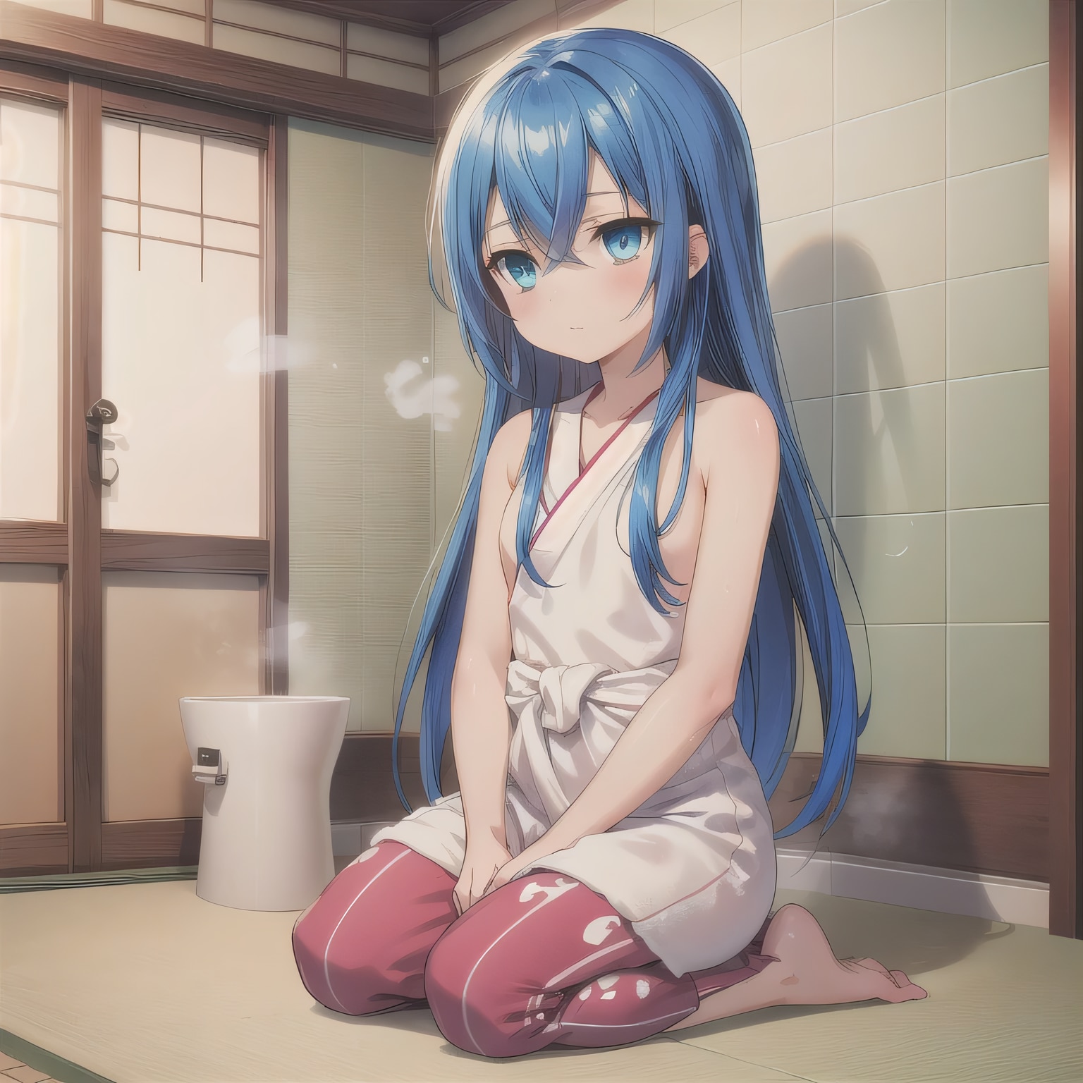 青髪ロングでお風呂の少女 | の人気AIイラスト・グラビア