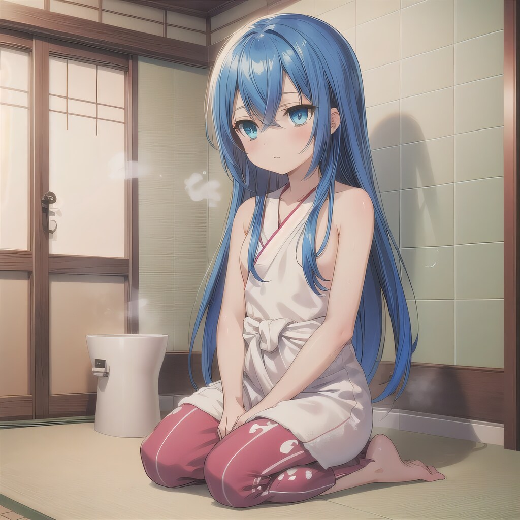 青髪ロングでお風呂の少女