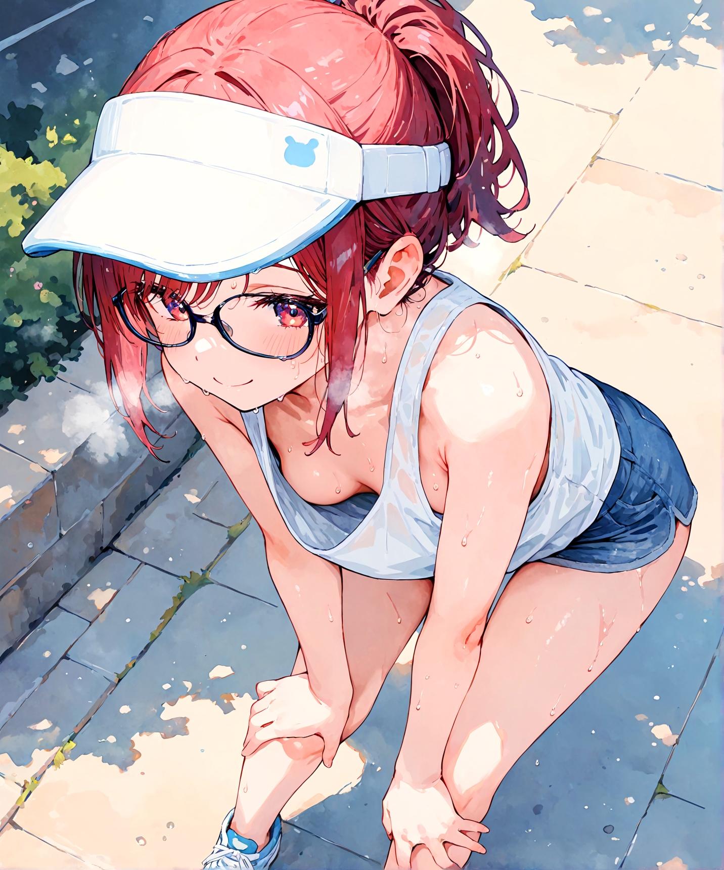 休憩中のメガネ少女