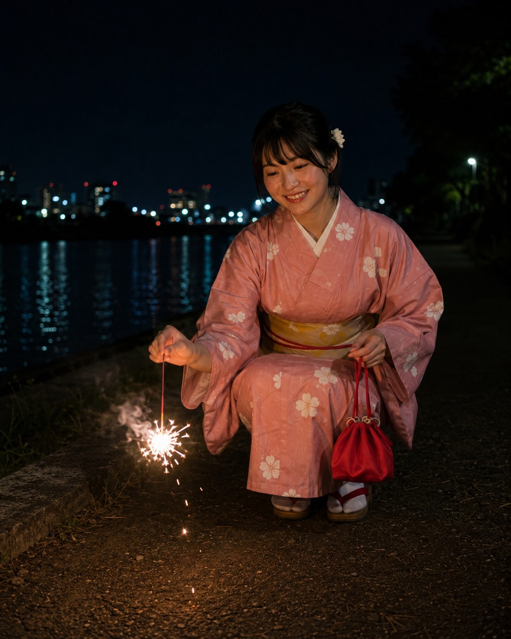 浴衣と手持ち花火
