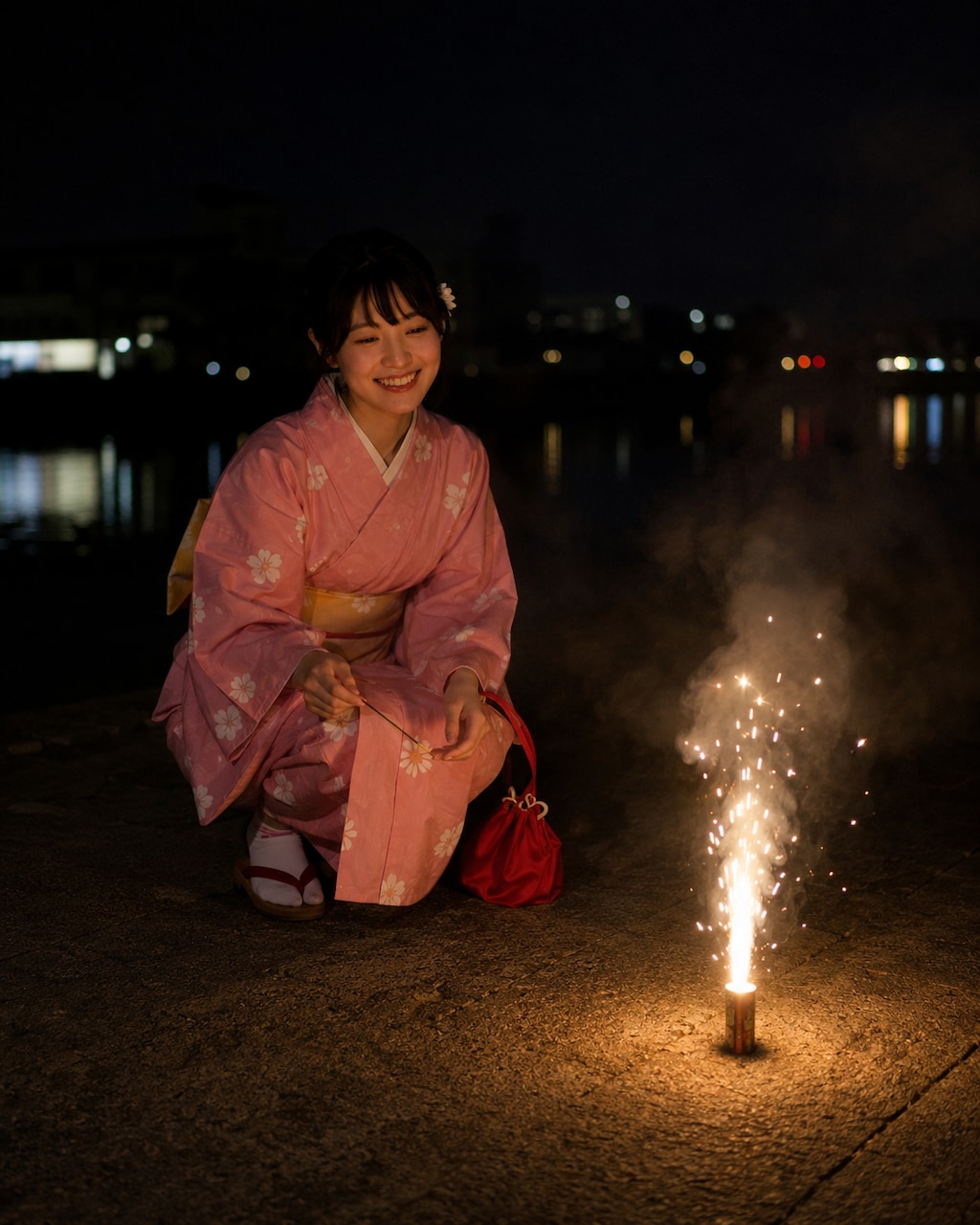 浴衣と手持ち花火