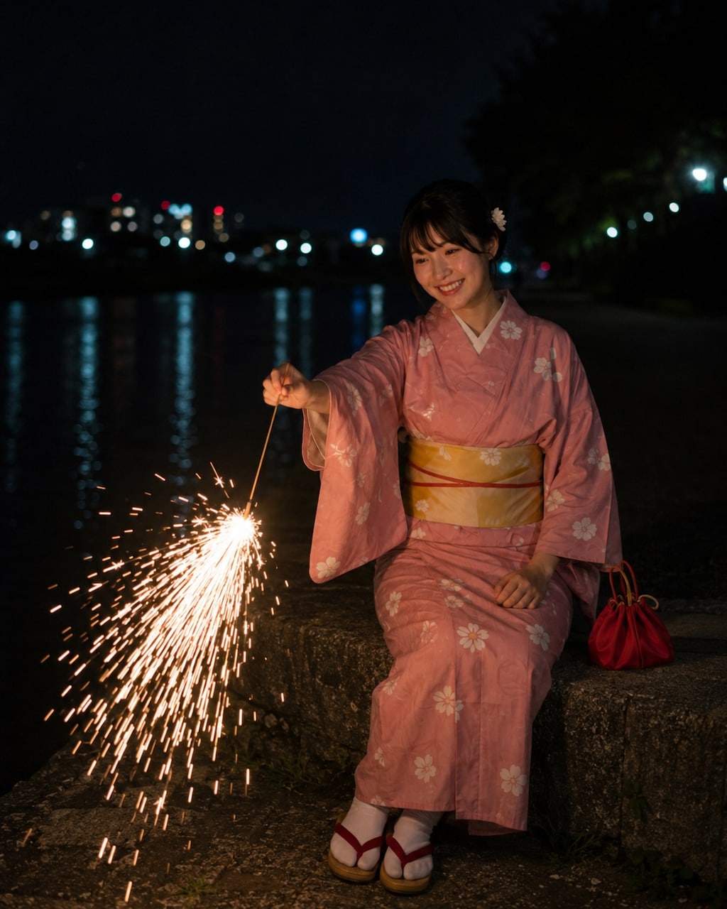 浴衣と手持ち花火