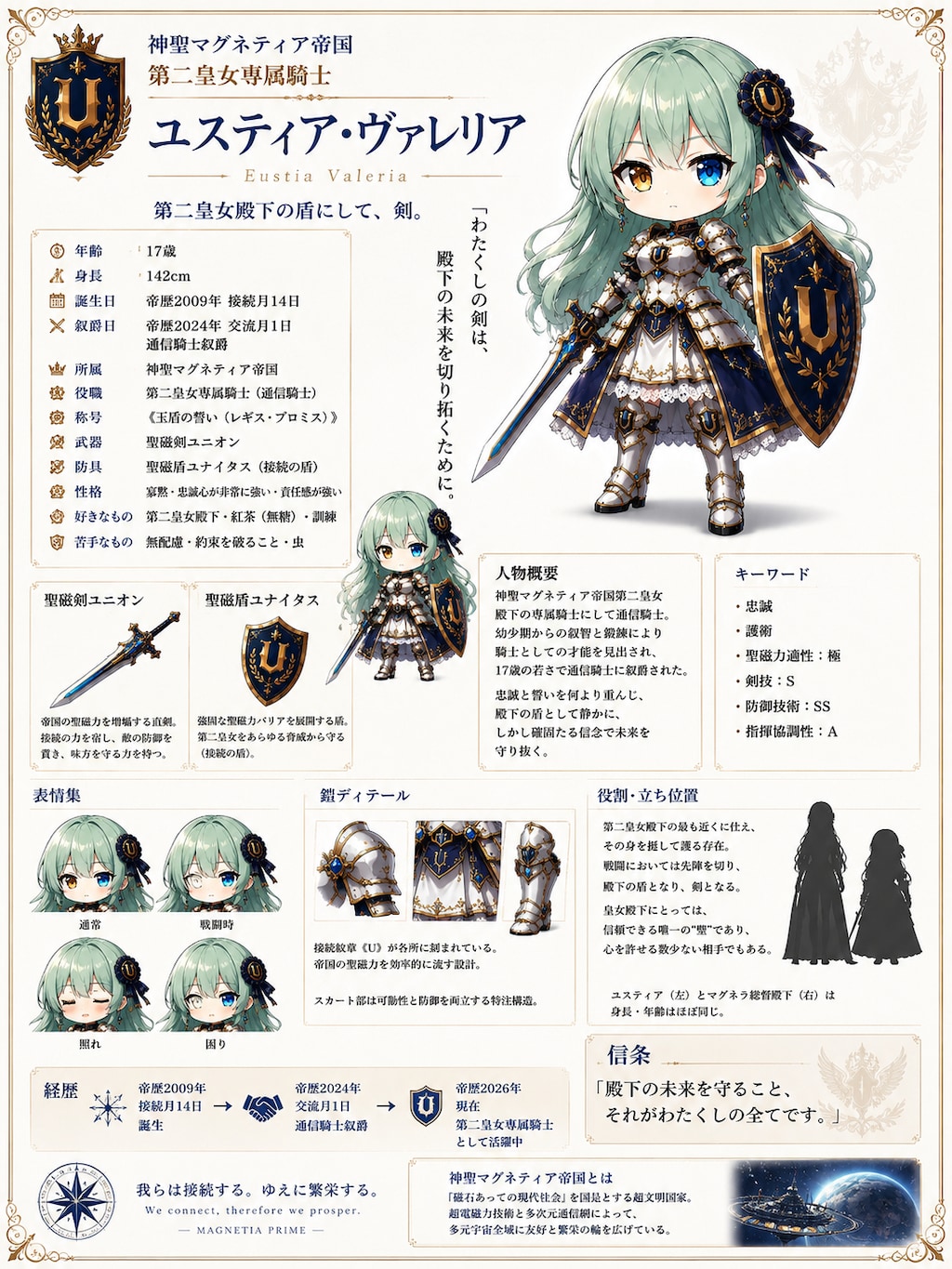 神聖マグネティア帝国第二皇女専属騎士【玉盾の誓い（レギス・プロミス）】ユスティア・ヴァレリア