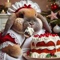 ケーキフードファイトするウサギ 7枚目