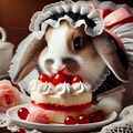 ケーキフードファイトするウサギ 5枚目