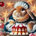 ケーキフードファイトするウサギ 6枚目