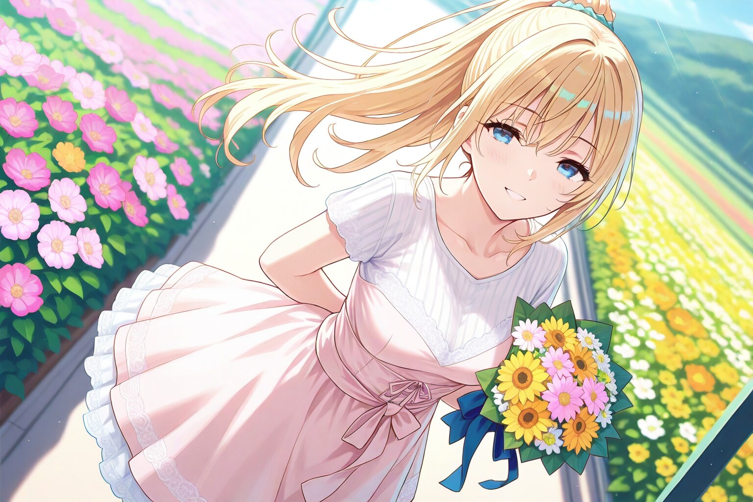 過去作再生成「花束を持つ美少女」