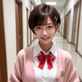 ピンクカーディガンの丸メガネ少女 8枚目