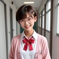 ピンクカーディガンの丸メガネ少女 5枚目