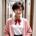 ピンクカーディガンの丸メガネ少女 3枚目