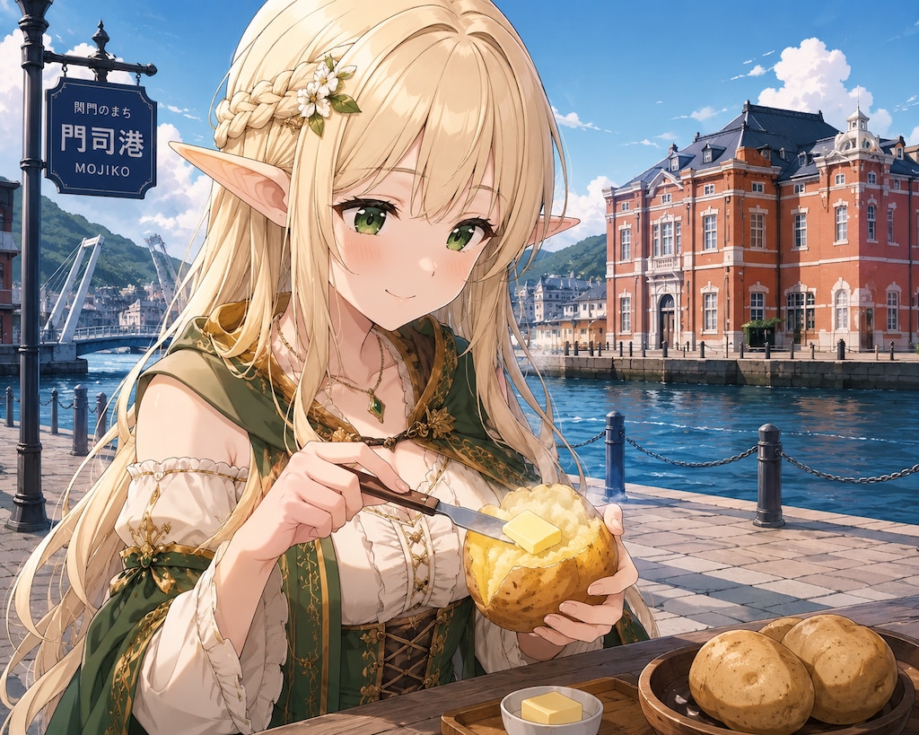 おいもを食べるエルフ