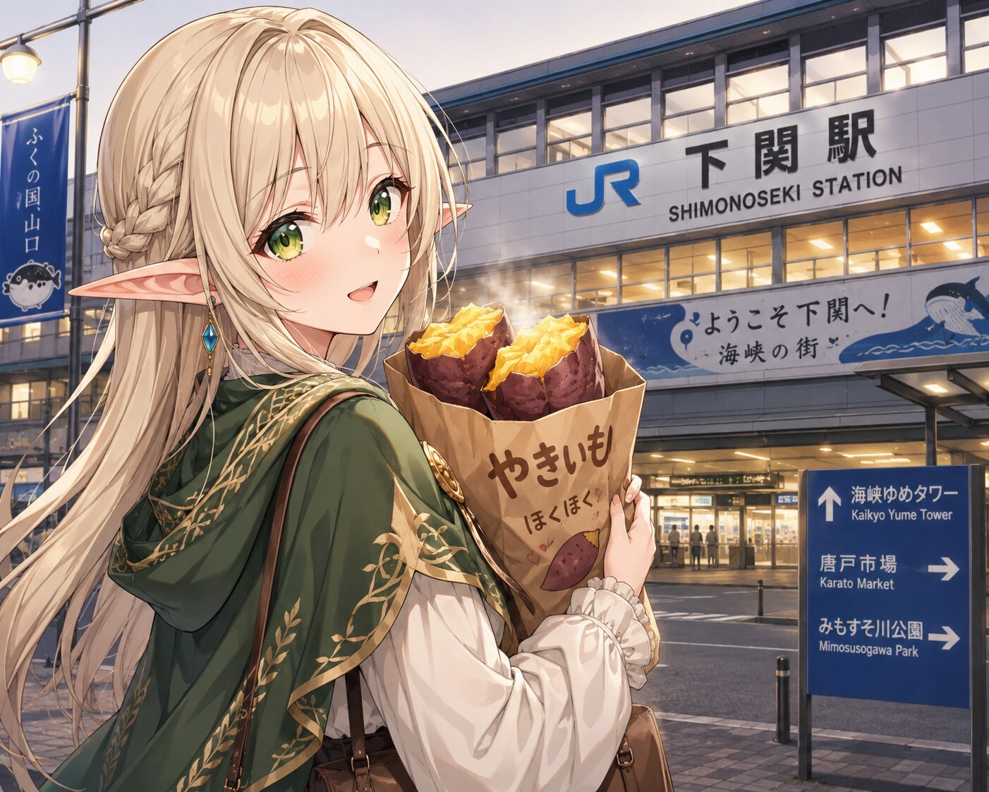 おいもを食べるエルフ