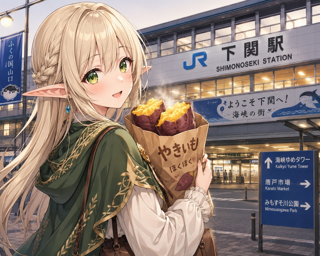 おいもを食べるエルフ
