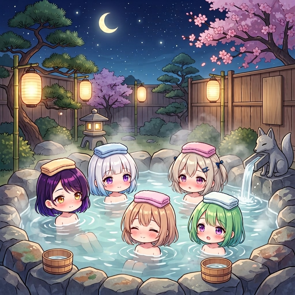 ちびキャラの露天風呂