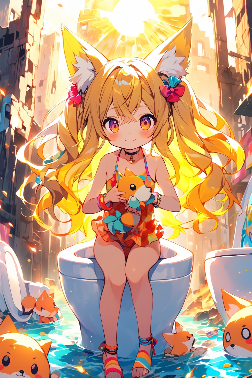 晴天水着祭り【ロリ狐】 | の人気AIイラスト・グラビア