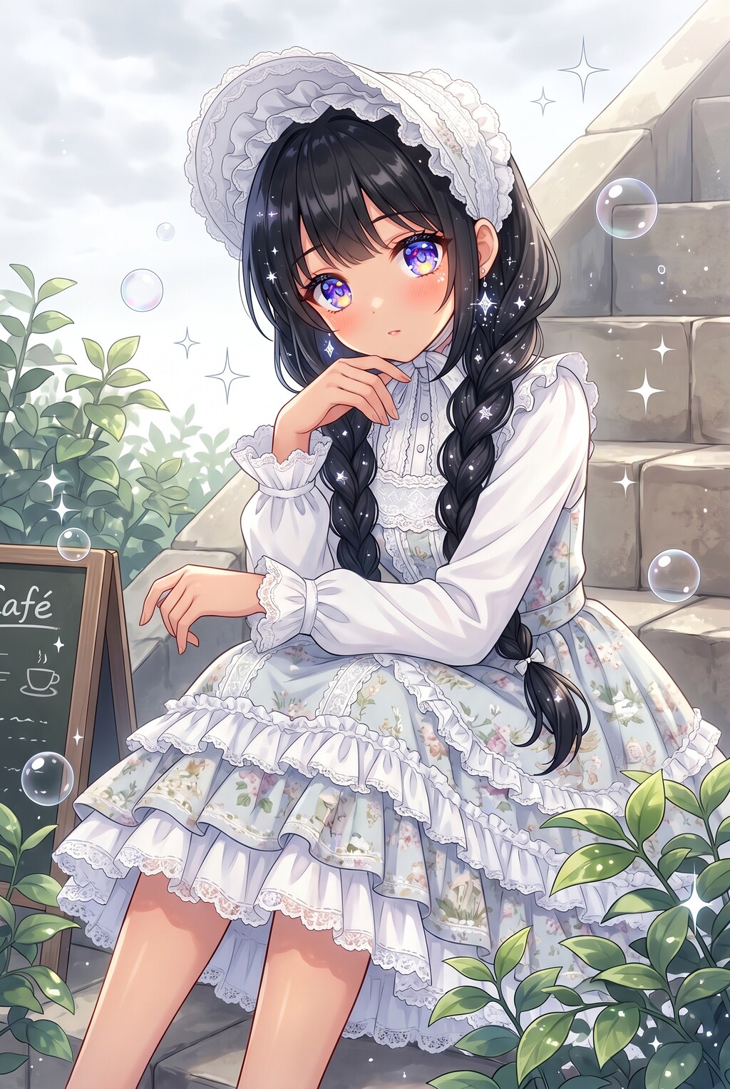 緑陰階段の白蕾