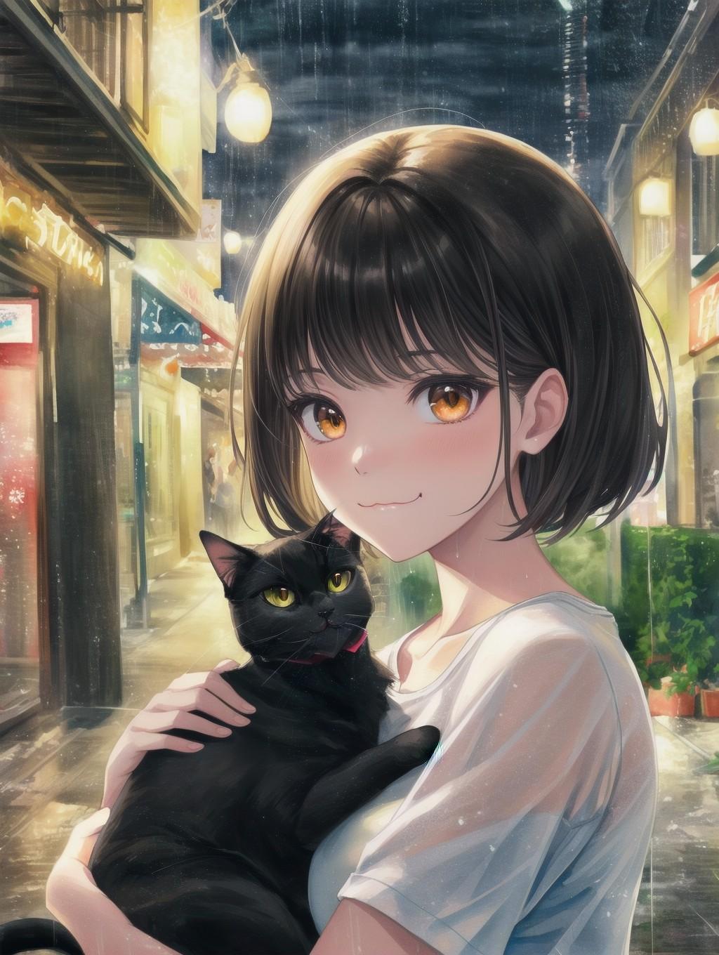 雨と黒猫