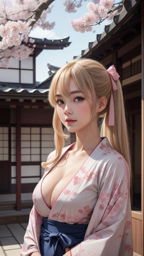 金髪巨乳着物美女